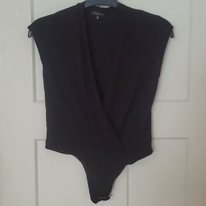Black sleeveless wrap bodysuit